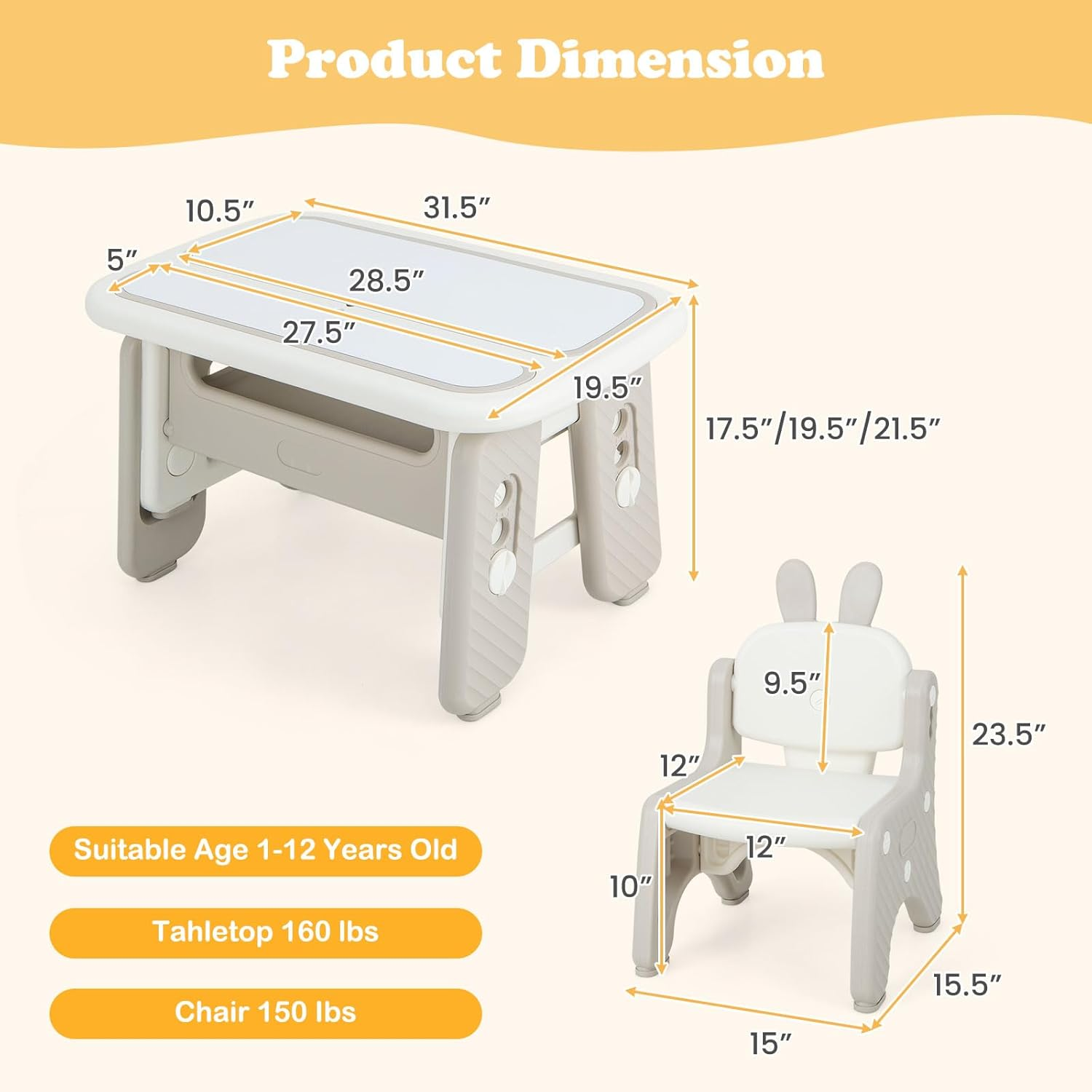 INFANS Kids Table and Chair Set, Activity Table with Magnetic Drawing Board 4 Gears Adjustable Height Bookshelf Watercolor Pens, Toddler Plastic Furniture Table for Playing Reading Eating image number 6