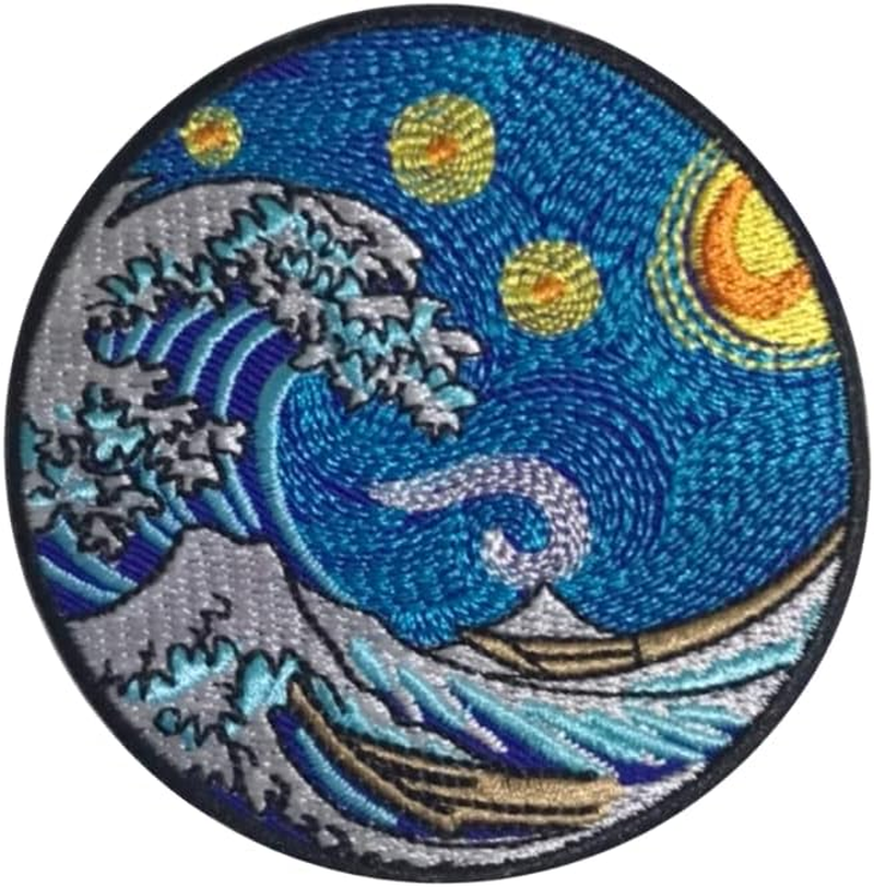 Patchclub Great Wave Patch Kanagawa Van Gogh 3 Inches Iron On/Sew on Colorful Embroidered Patch