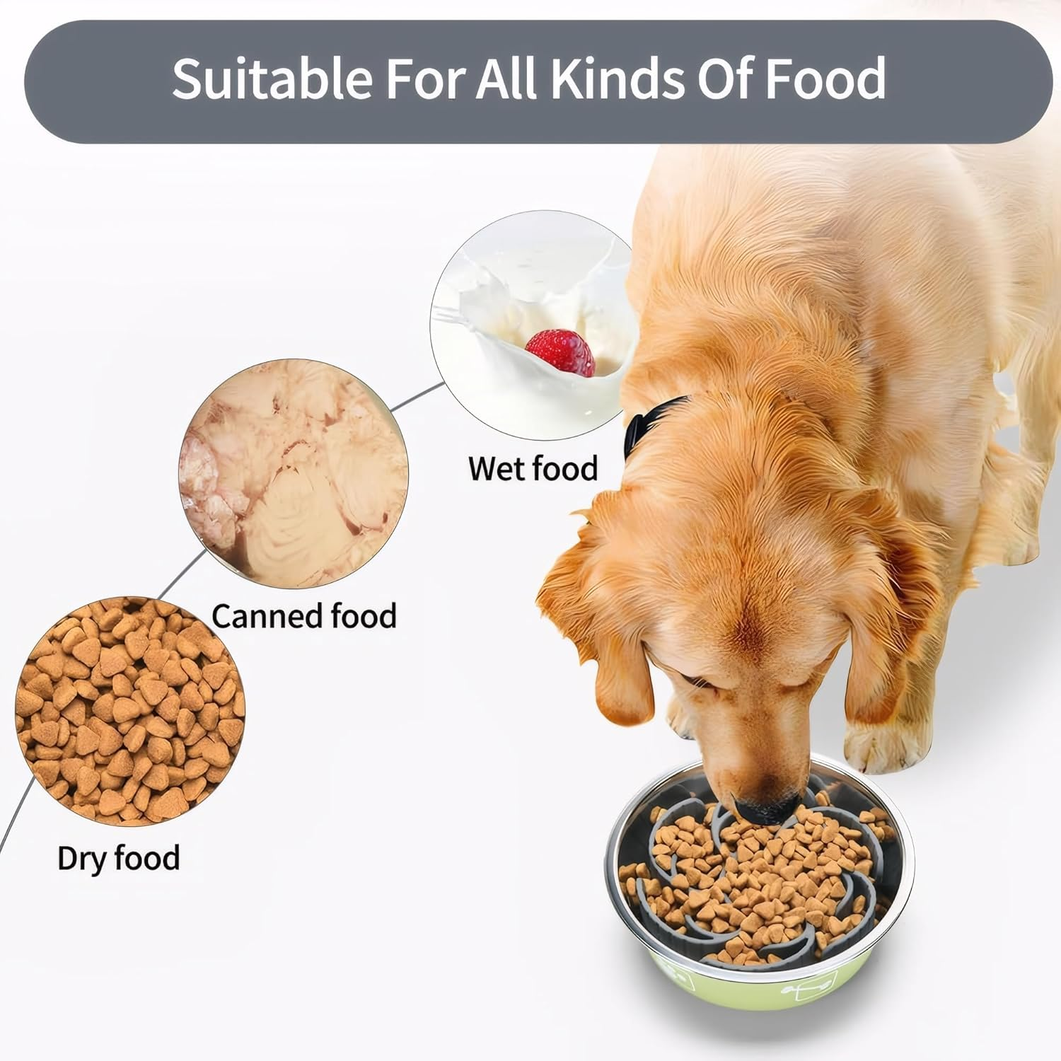 Kintiva Silicone Slow Feeder Insert for Dog Bowls, Spiral Design to Prevent Bloat & Improve Digestion (Grey)