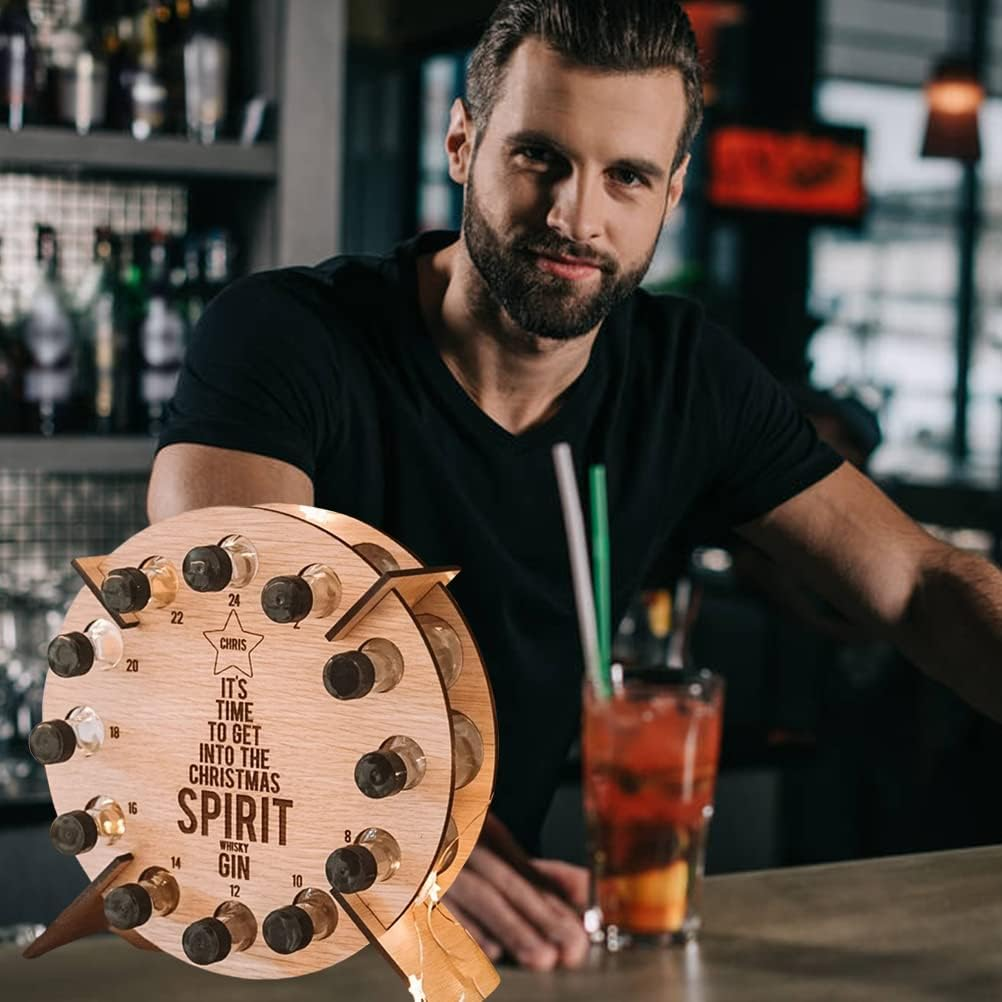 Christmas Advent Calendar Countdown,24 Days Countdown Advent Calendar Decoration Wine Stand,Wooden Wine Bottle Christmas Tree Rack Wine Bottle Stand Decoration Gifts (Wood) image number 5