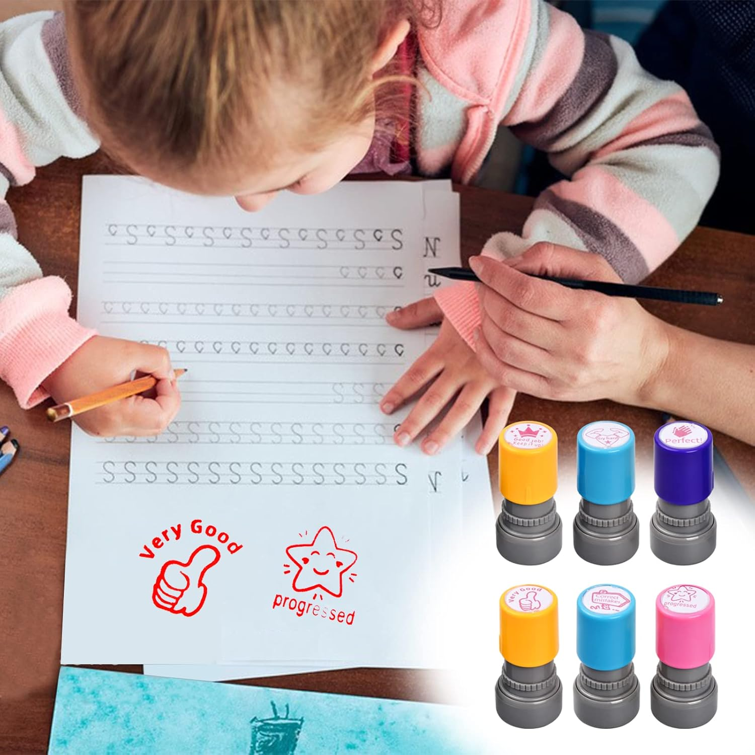 Teacher Stamps 6 Pieces Self-Inking Teacher Stamp Set, Self Inking Stamps for Teachers Supplies, Motivational Stamps for Grading & Encouragement, for Classroom Grading Motivation and Homework Review image number 3