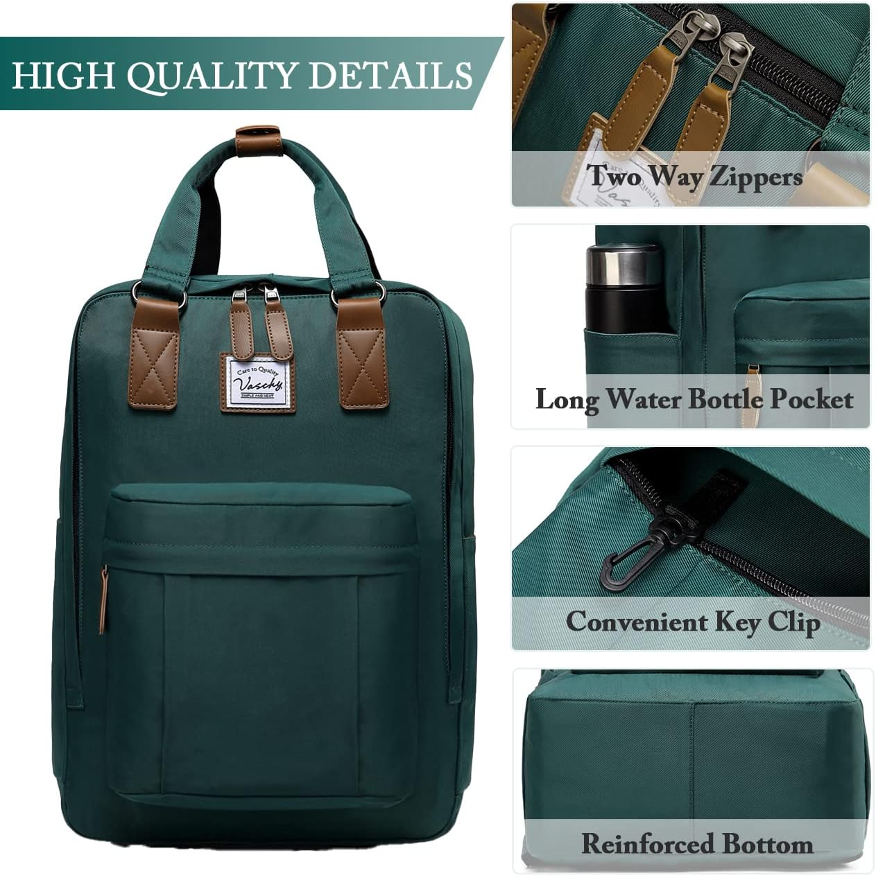 Backpack for Men Women, VASCHY Lightweight Travel Back Pack Fits 15.6Inch Laptop Water Resistant School Bag Casual Daypack for Teen Work/College Black