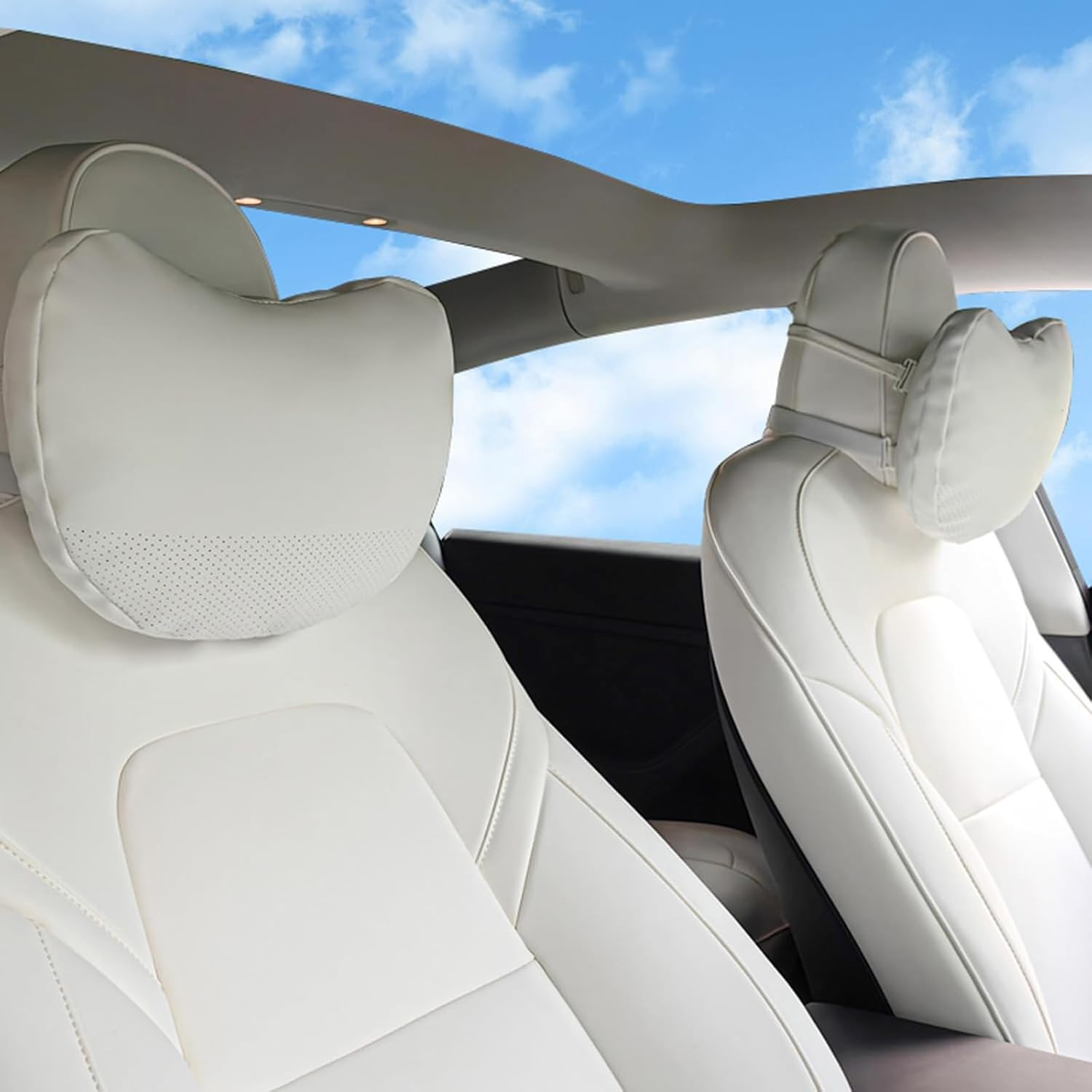 Car Neck Pillow for Tesla Model 3 Model Y Model S Model X Cybertruck and Most Cars, 2 Packs Memory Foam Neck Support Headrest for Tesla, Adjustable Car Seat Head Rest Pillow (Black)