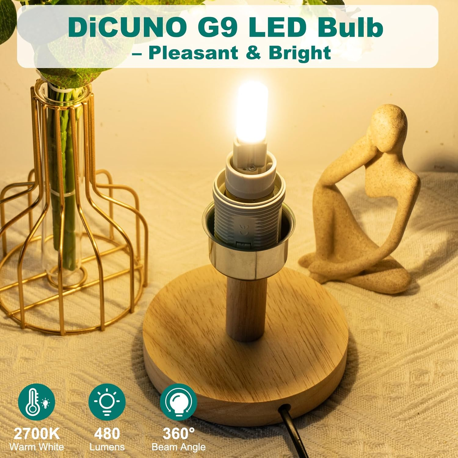Dicuno G9 LED Bulb 3W, Warm White 2700K, Equivalent to 40W Halogen, 480LM, Non-Dimmable, Energy-Saving G9 LED Light Bulbs for Chandelier, Ceiling Lights, Pack of 6 image number 4