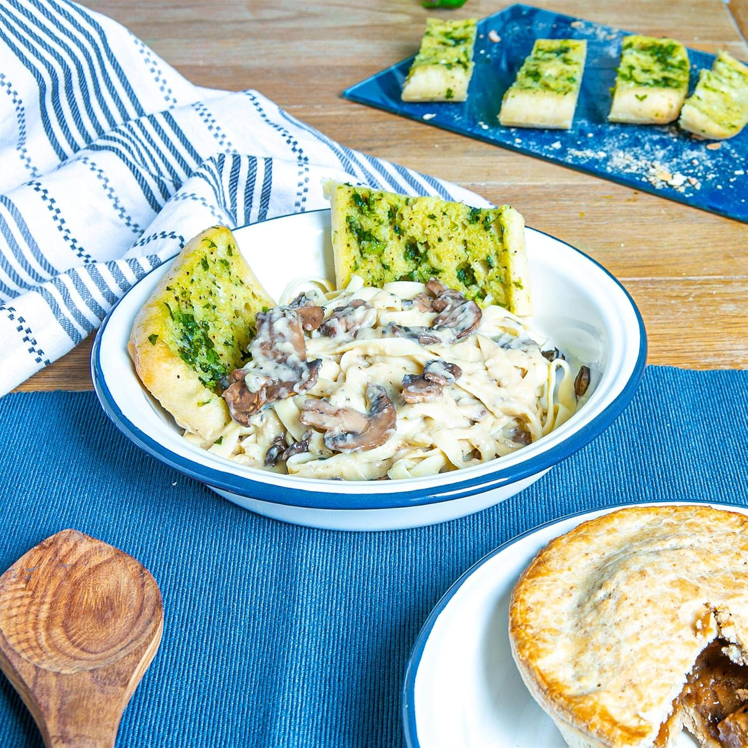 Argon Tableware White Deep Bowls - 19Cm - Pack of 6 - Blue Metal Enamel Cereal Lightweight Camping Serving Bowls for Snacks, Pasta, Cereal, Salad image number 1