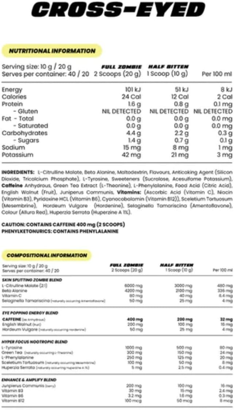 Zombie Labs Cross-Eyed Extreme Stimulant Pre Workout 40 Serves Passionfruit