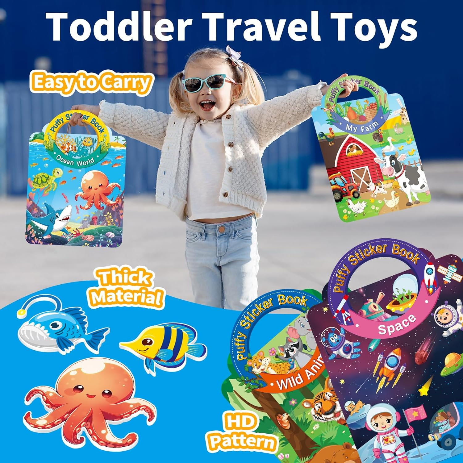 6 Sets 3D Puffy Sticker Books for Kids 2-4, Reusable Sticker Books for Toddlers 1-3, Travel Stickers for Kids, Activities for Toddlers, Birthday Gifts Party Favors, Carnival Prizes image number 5