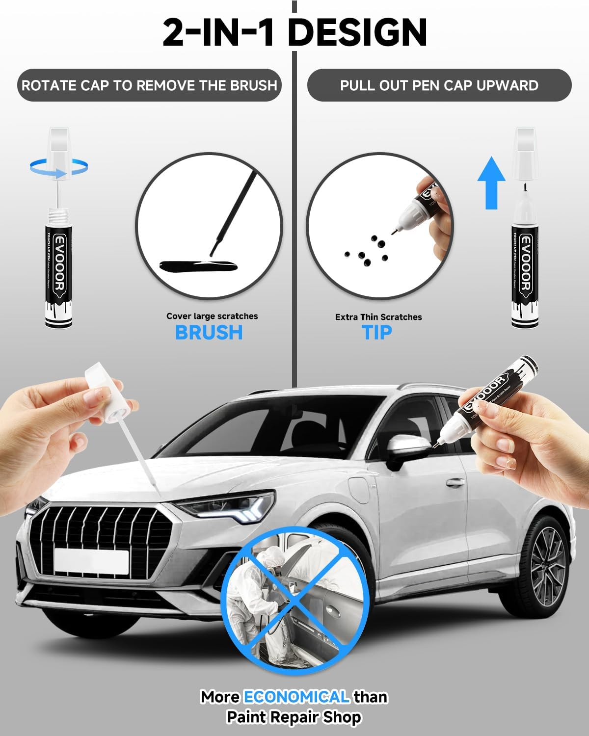 Touch up Paint Compatible with Audi Exact Match 2 in 1 Touch up Pen for Chips and Nicks Repair (Lbis White(Ly9C/T9)) image number 3