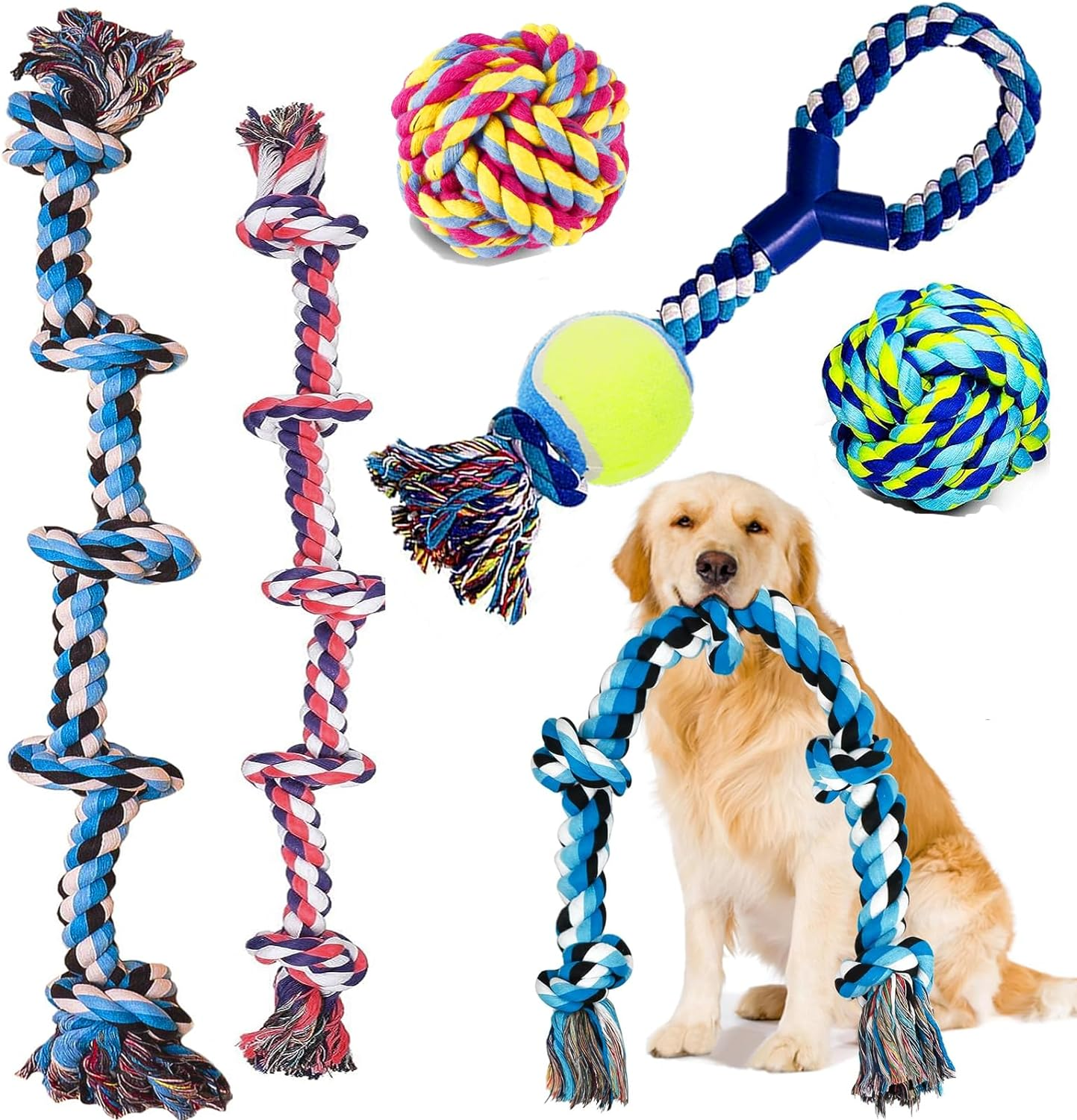 Dog Rope Toys,Dog Toys for Aggressive Chewers, 5Pcs Indestructible Dog Chew Toys for Medium to Large,Cotton Rope Heavy Duty Dog Teething Chew Toy,Tug of War Indoor Outdoor Interactive Dog Toys image number 4