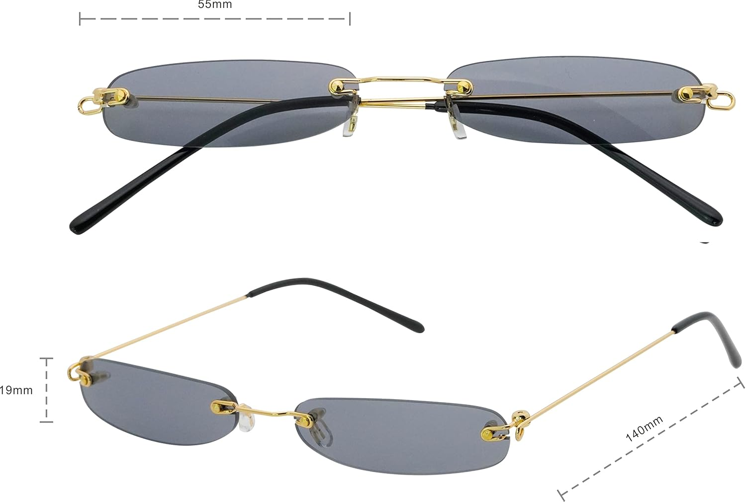 Retro Narrow Small Sunglasses Clear Colored Lens Fashion Rimless Rectangle Sunglasses