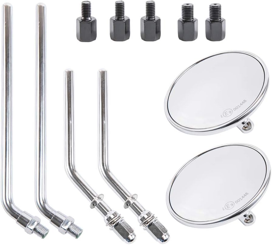 Motorcycle Rear View Mirror, Classic Retro 4 Inch Chrome round Handlebar Side Mirror with 8 Mm 10 Mm Screws and Metal Shafts for ATV Scooter Dirt Bike Cruiser image number 5