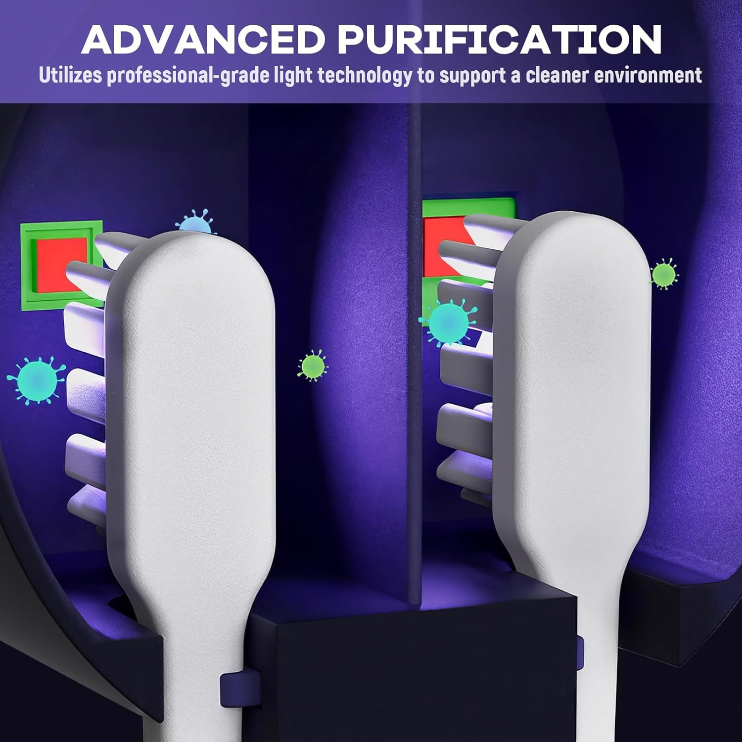 Wall-Mounted Toothbrush Holder with 2 Slots - No Drill Inductance Cleaner Case for Electric/Manual Toothbrushes,Bathroom Toothbrush Organizer with Waterproof & Space-Saving Design (White) image number 6