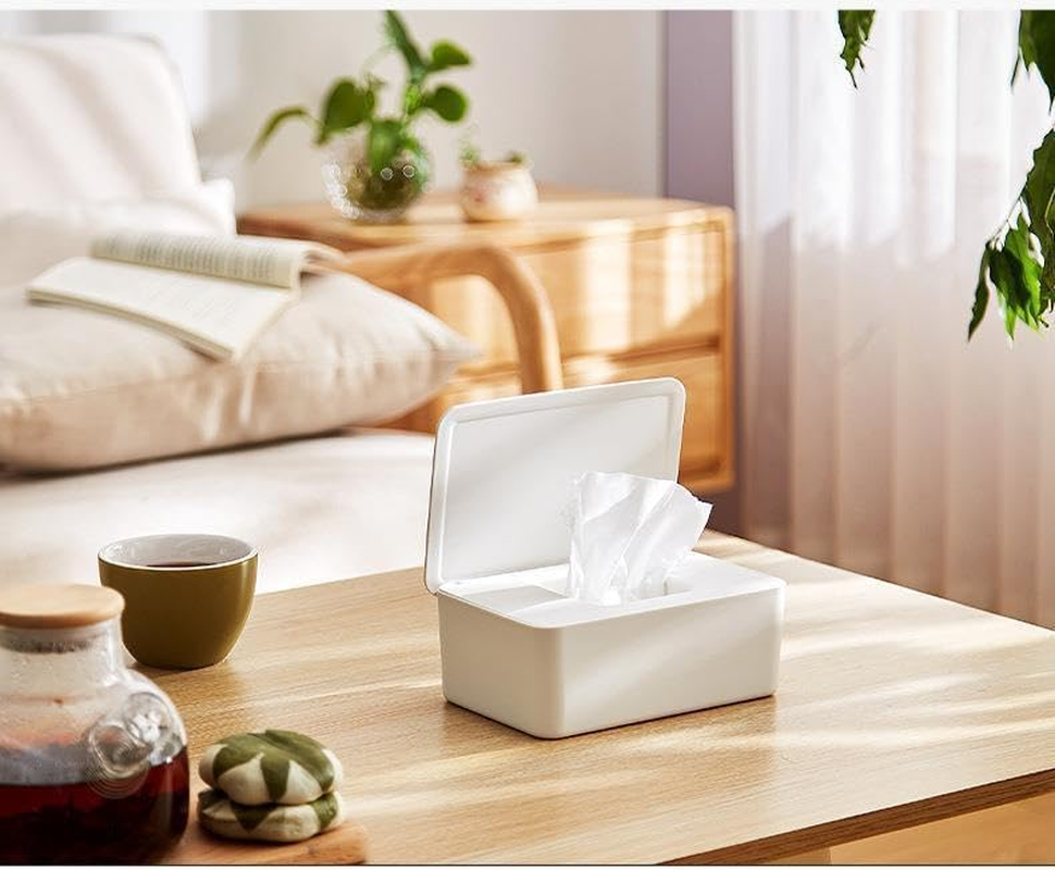 Diaper Wipes Dispenser, Tissue Storage Box Case, Wet Wipe Dispenser Holder with Lid for Home, Office, Cars (White, One Size)