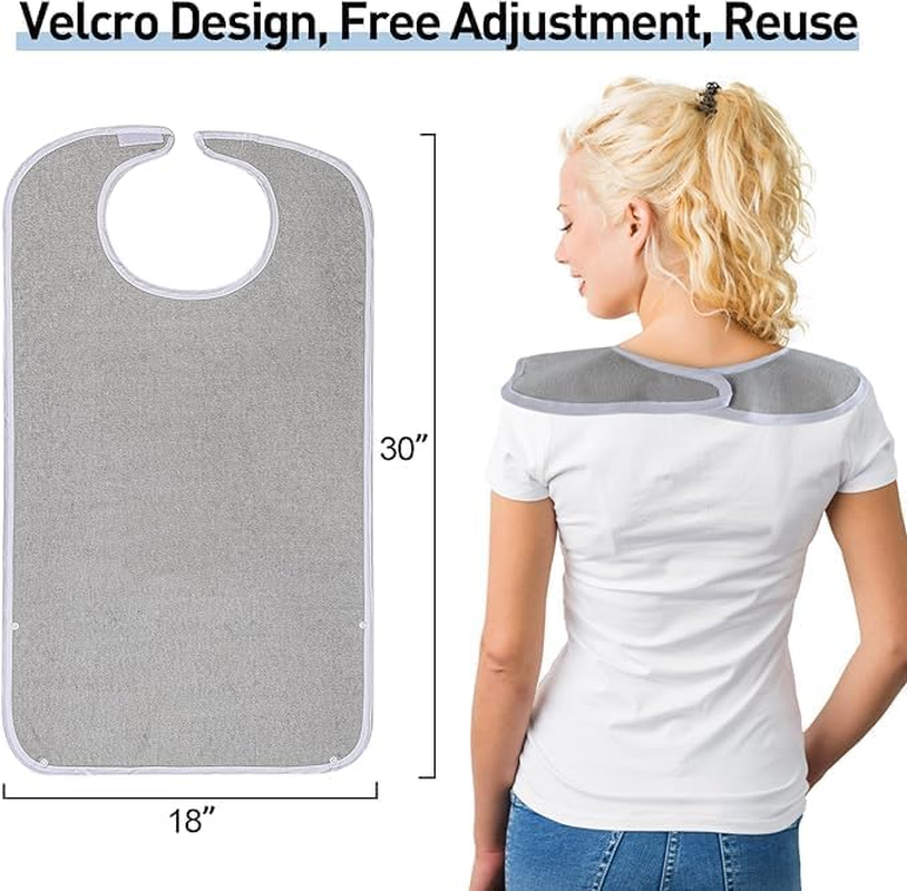 Pozico Adult Bibs for Eating - Unisex, Terry Cloth，Absorbent Front, Waterproof Back, Easy to Clean & Crumb Catcher image number 3