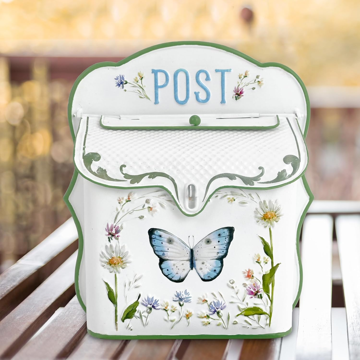 Z&sup2; Belladecor Mailbox Wall Mount Mailboxes for outside Vintage Mail Boxes for House outside Metal Drop Box Antique Style Nostalgic Charm Home Decorative, Butterfly Pattern, White - White B image number 5
