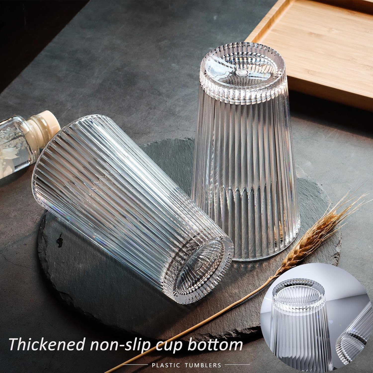 600Ml Plastic Tumblers, Large Capacity Water Cups Acrylic Drinking Glasses Tumblers, 20 Oz Unbreakable Picnic Drinkware, Stackable Glassware Cocktail Glasses for Beach Party Beer, Tea, Juice, 4 Pcs - Clear 350Ml image number 2