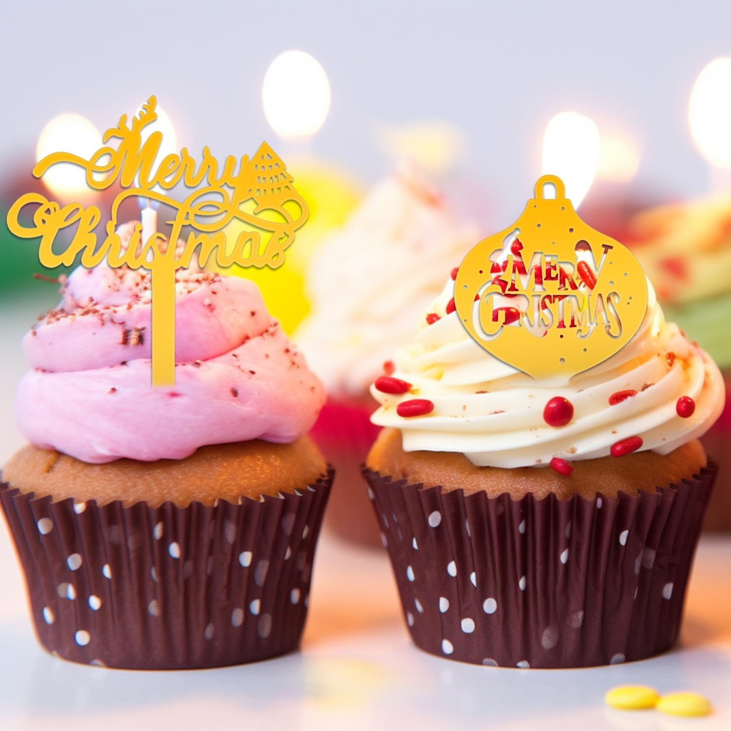 ALLY-MAGIC Christmas Cake Decorations, 6Pcs Acrylic Merry Christmas Cake Toppers Santa Elk Christmas Tree Cupcake Toppers for Christmas Party Decorations Cake Supplies Y6-YKLSDZS