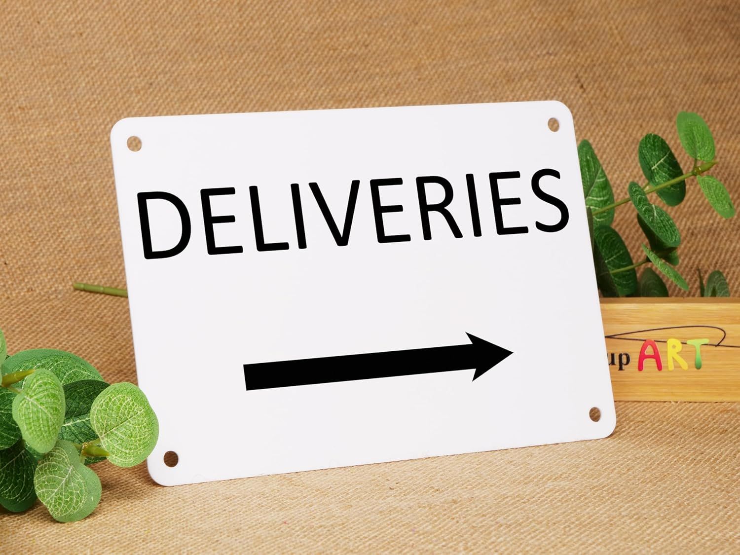 DELIVERIES SIGN (RIGHT ARROW) 140X200MM 200X300Mm Door Sign Sign for Post Man (With Self-Adhesive at Back, 20X30CM) image number 1