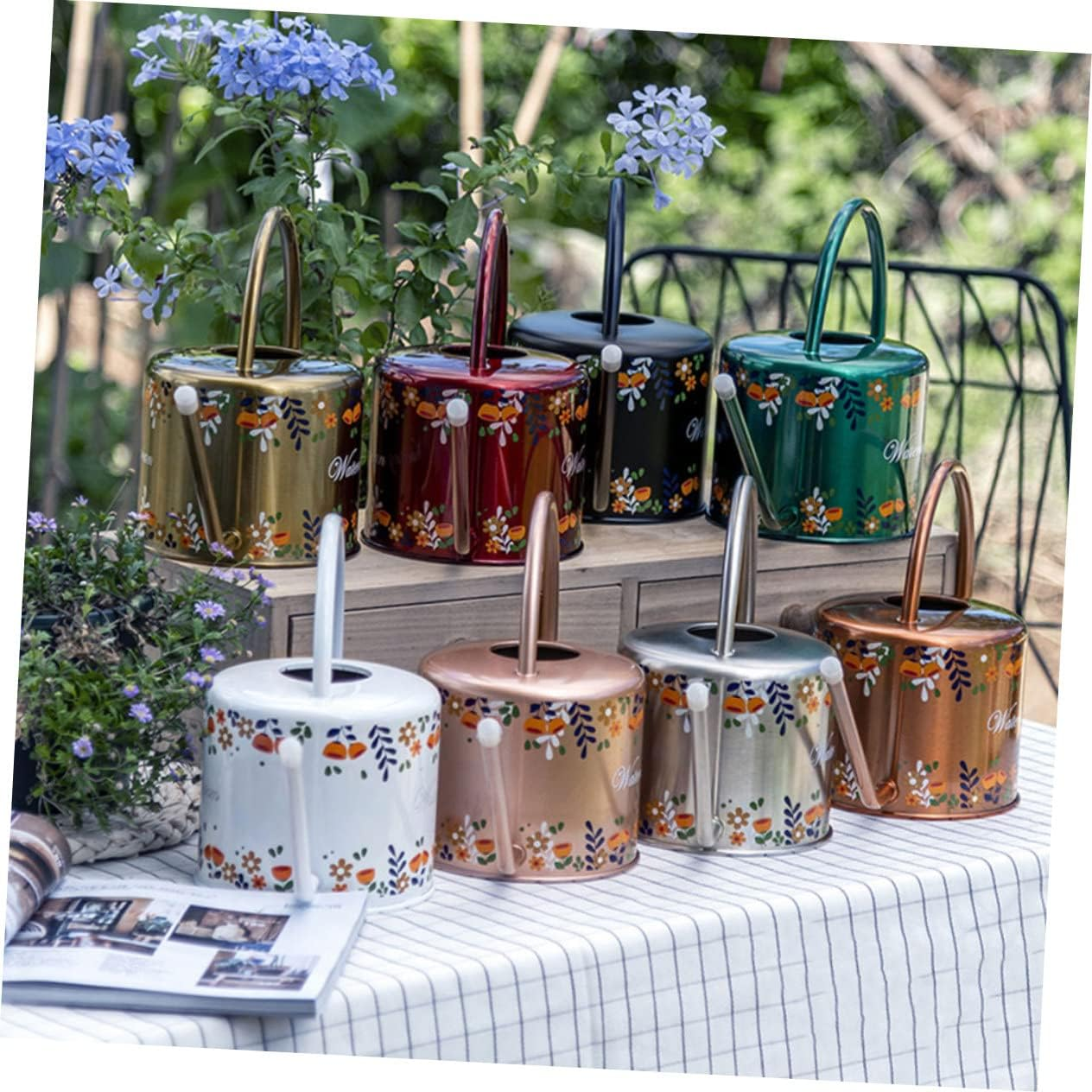 Stainless Steel Long Spout Indoor Watering Can for Plants White 1.5L Watering Kettle Floral Design Gardening Tool for Houseplants and Succulents image number 1