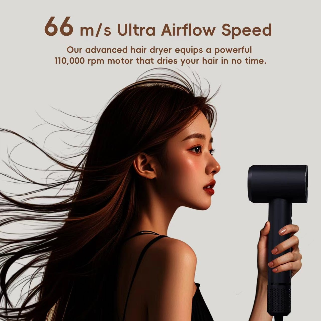 Aidesun Ultraspeed Hair Dryer 66M/S Airflow (Grey), 110000 Rpm Rotation Speed, Ionic/Anionic Conditioning, Powerful 1500W Motor Blower, Suitable for Frizzy Hair, 3 Temperature Control and 2 Speed Settings, Small and Lightweight, Great for Travel, Salon and Professional Hair Dryer