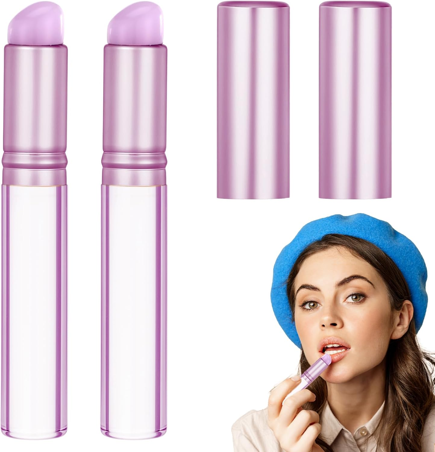 2PCS Silicone Nail Brush, Ombre Nail Brush, Silicone Lip Brush, Reusable Silicone Nail Chrome Applicator, Silicone Nail Brush Tools for Chrome, Ombre, French Nail, Lipstick, Concealer(Purple) image number 1