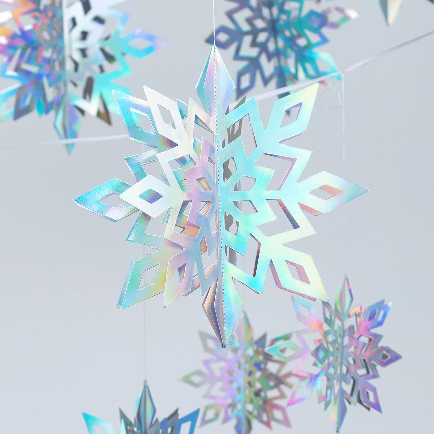 Oumuamua Christmas Snowflake Decorations, 15Pcs Xmas 3D Iridescent Snowflakes 3D Laser Paper Snow Flakes for Christmas Winter Wonderland Snow White Holiday Birthday Home Party Decor, Holographic - Silver image number 7