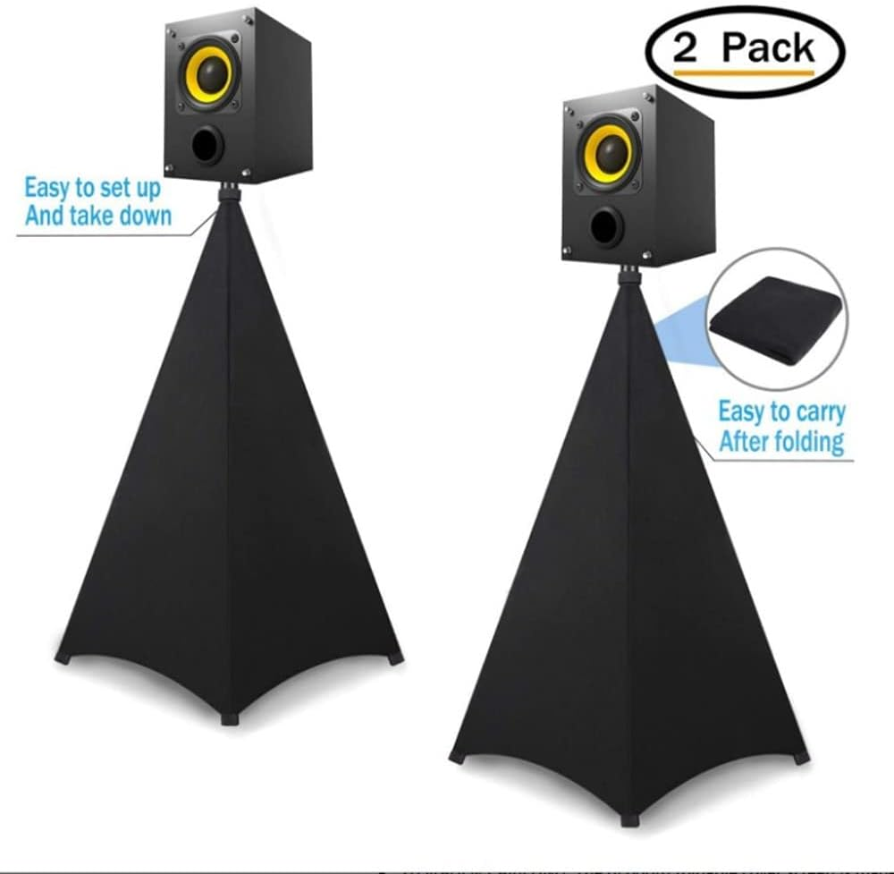 Lehom Speaker Stand Cover 2 Pack Tripod Stand Strech Fabric 360 Degree Coverage Triple Sided Dj Accessory for Weddings, Banquets, Parties, Events, Birthday (Black) image number 5