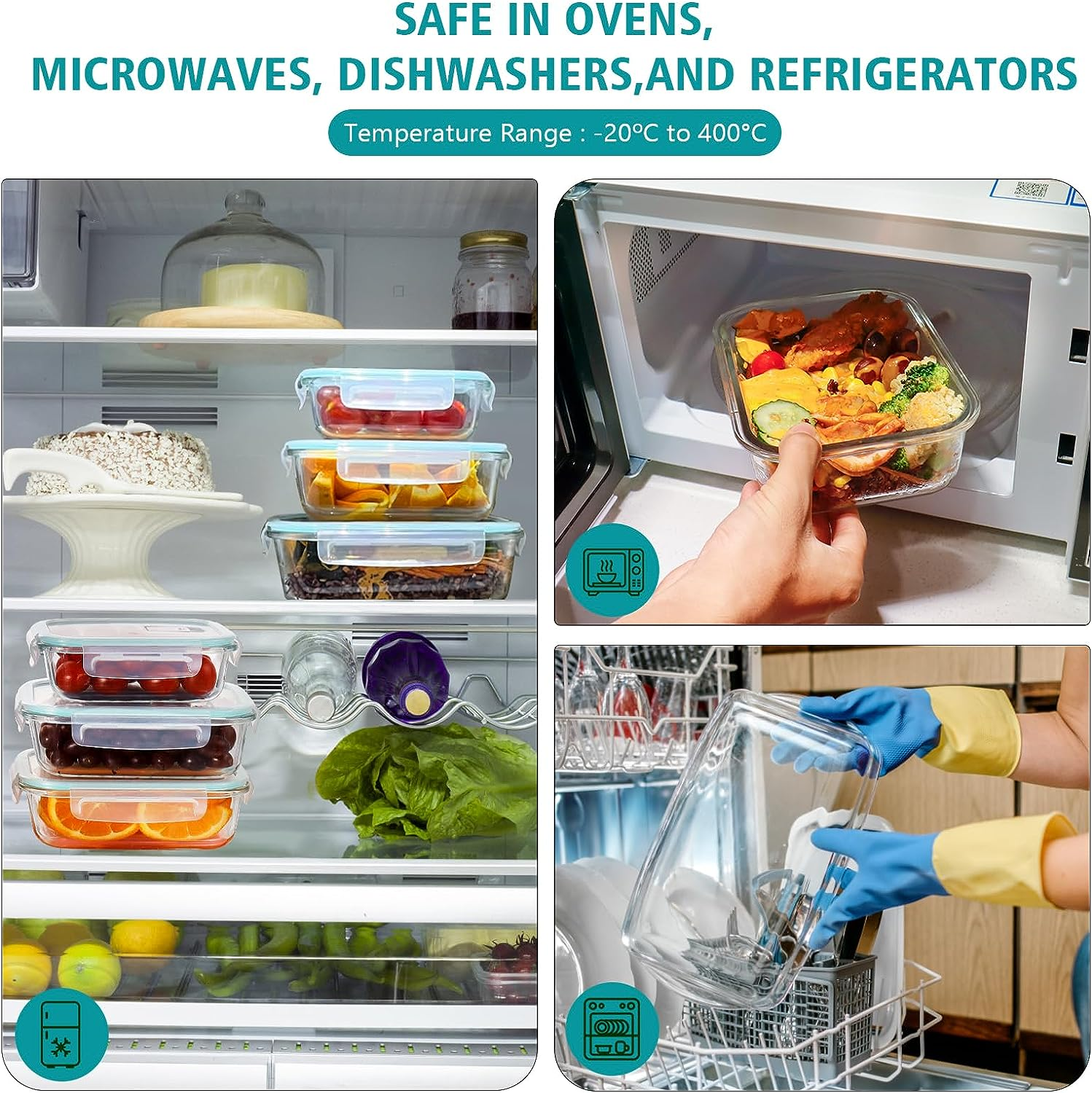 Feshory 5 Pack 1040ML Airtight Glass Food Storage Containers with Lids - Glass Meal Prep Food Containers, Lunch Box Safe for Microwave, Freezer, Dishwasher Kitchen Storage & Organisation