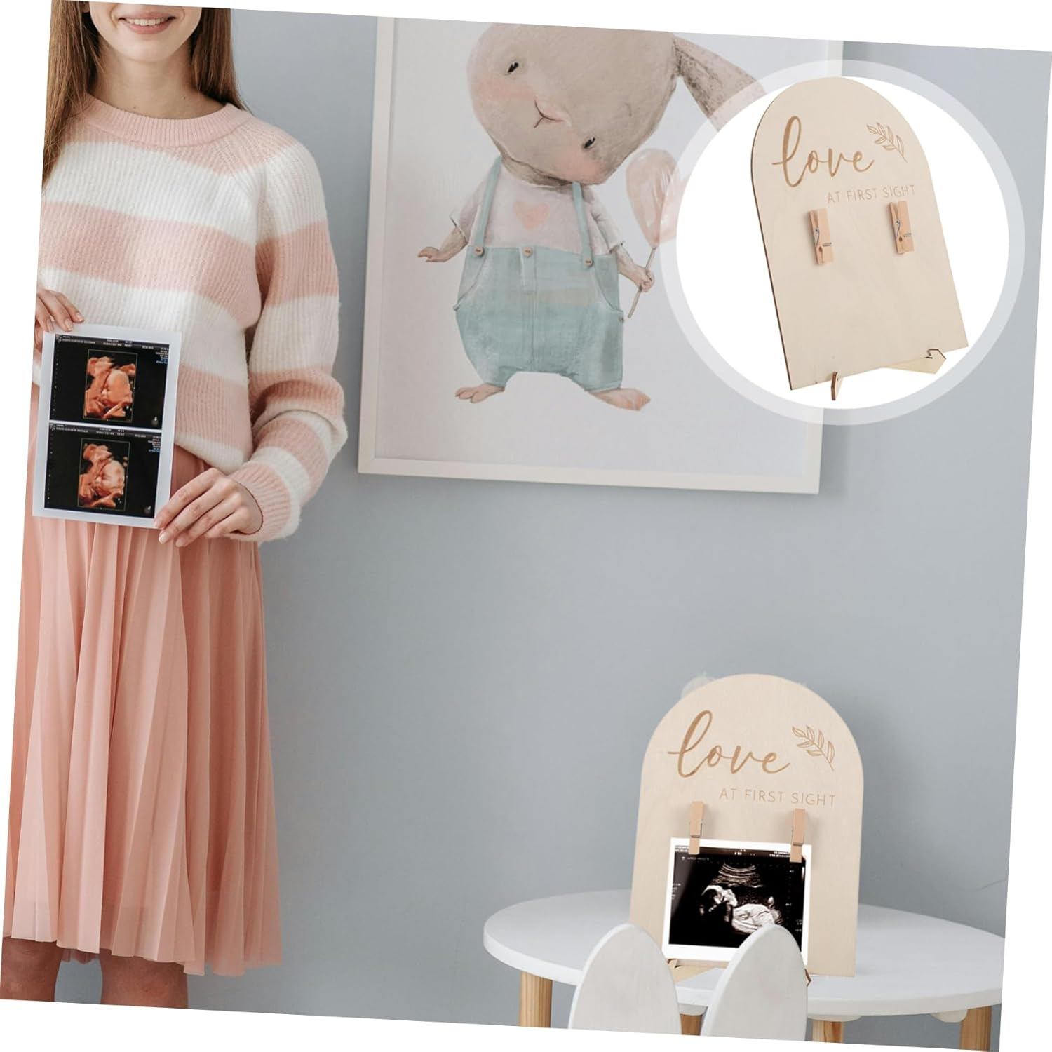 HAPINARY 1 Set Ultrasonic Photo Frame Tabletop Photo Frame Sonogram Picture Frame Ultrasounds Frame for Mom Expecting Parents Photo Frame Pregnancy Announcement Sign Wooden image number 1