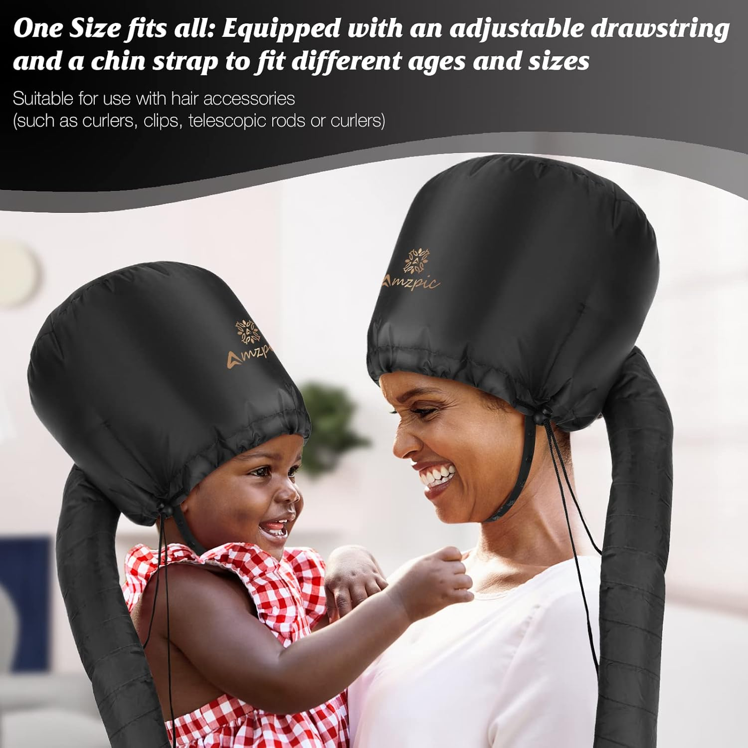 Bonnet Hood Hair Dryer Attachment - Soft, Adjustable Extra Large Bonnet Hair Dryer for Speeds up Drying Time at Home, Easy to Use for Styling, Curling and Deep Conditioning (Black) image number 5