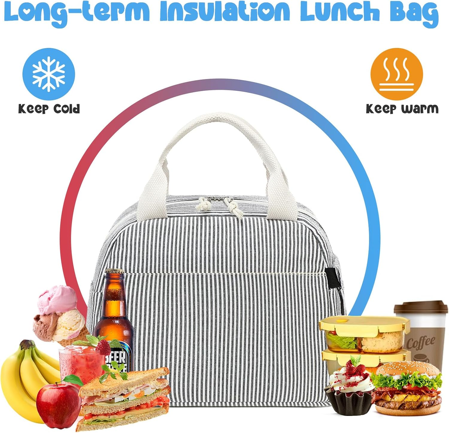 Bluboon Lunch Box for Women Cute Lunch Bag Reusable Insulated Lunch Bags Large Capacity Lunchbox Cooler for Work Picnic or Travel - Beige Strawberry 12 image number 2