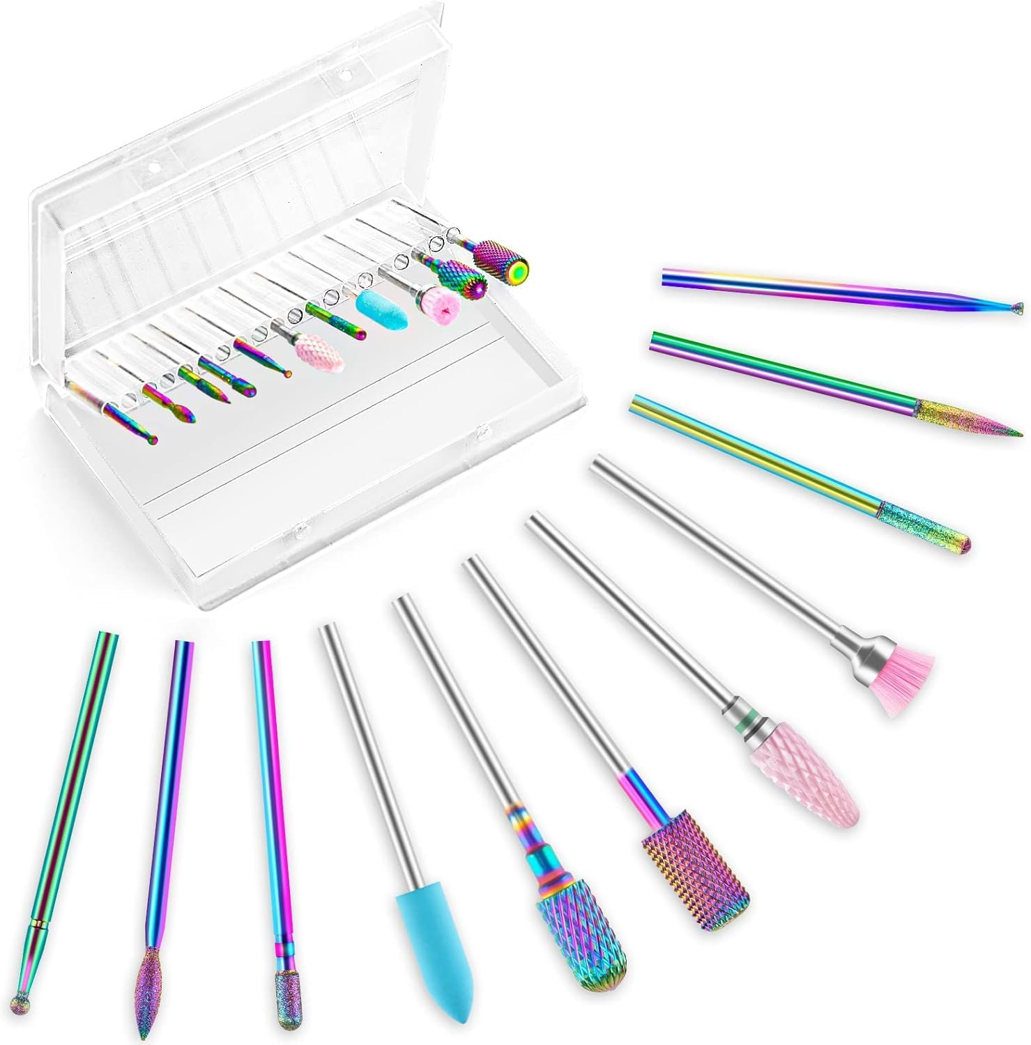 Nail Drill Bits Sets - 11 Pcs Electric Nail Drill Bits Kit 3/32" Ceramics/Tungsten Carbide Diamond Metal Nail Bits for Home Salon Acrylic Gel Nail Manicure Efile Pedicure Tools