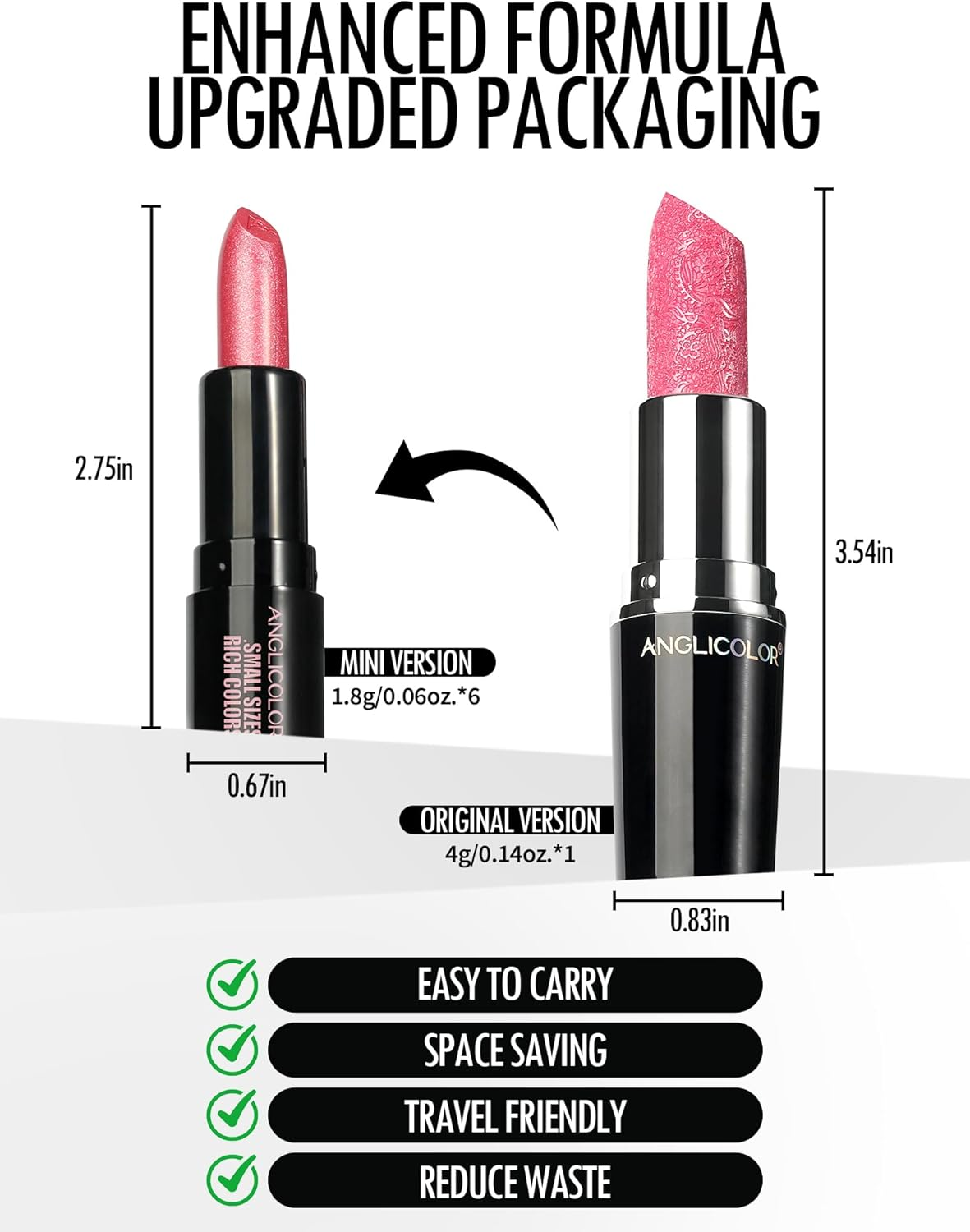 Anglicolor 6-Piece Mini Glitter Lipstick Set,High Pigmented,Lightweight Smooth Moisturizing Formula,Glossy Shine,Travel Size,Metallic Lipstick for Women,Vegan & Cruelty-Free image number 4