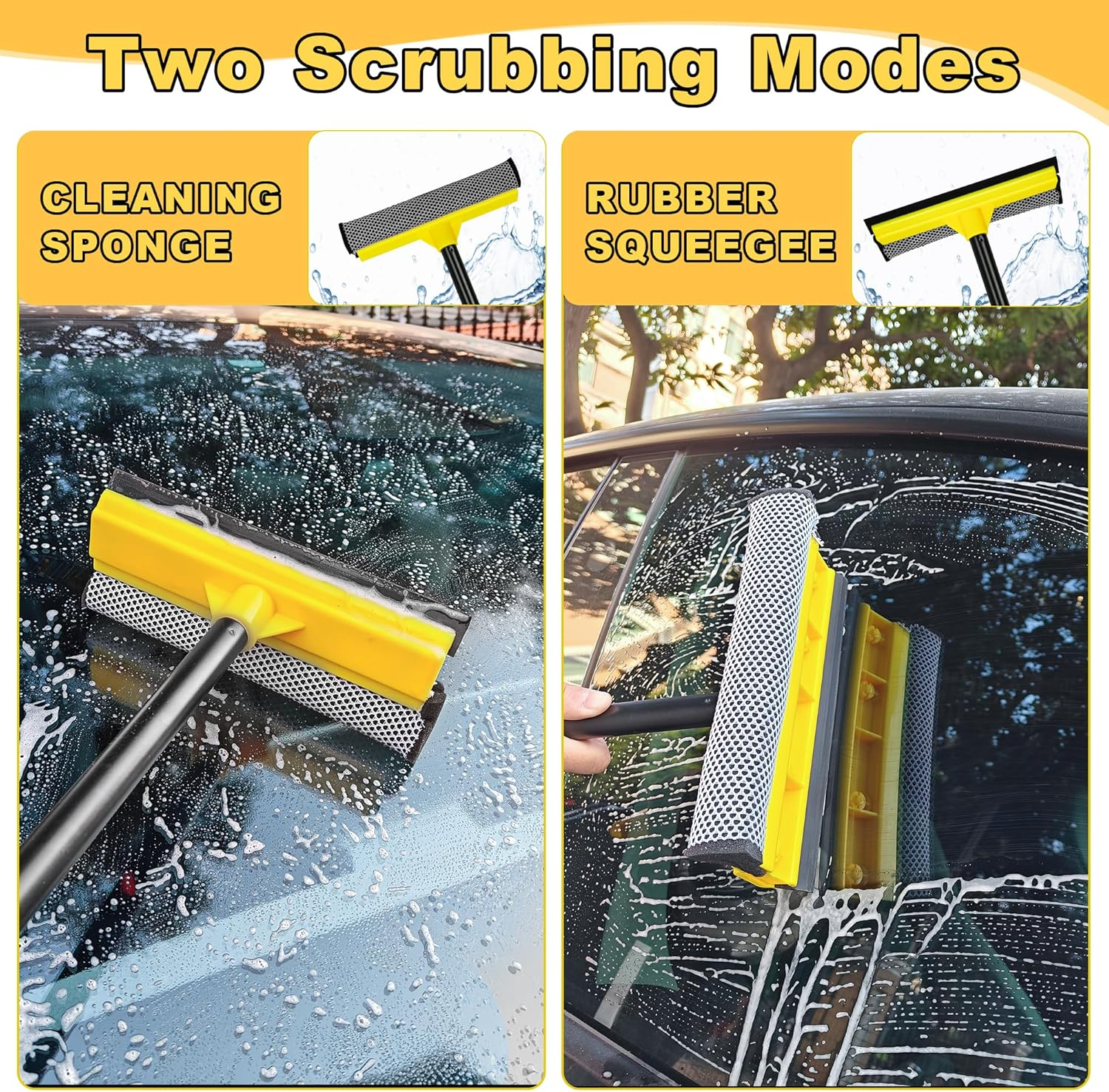 NEWE Window Cleaner Tool, 2-In-1 Squeegee with Sponge & Dual Side Blade Rubber, Window Washing Kit with Extension Pole for Glass, Shower Door, Car Windshield image number 2