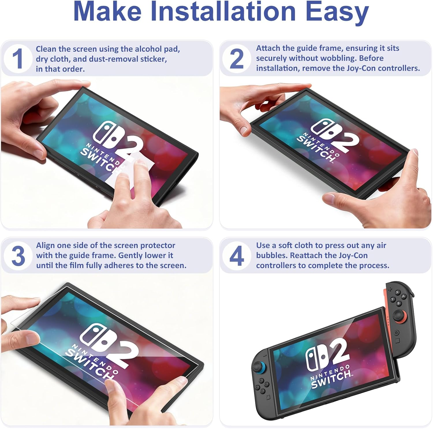 Leonids 3 Pack Screen Protectors for Nintendo Switch 2 7.9-Inch 2025, HD Tempered Glass Screen Protectors with Alignment Frame for Switch 2 (3 Pack) image number 6