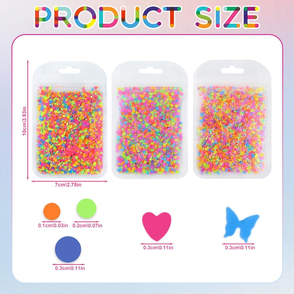 3-Piece Nail Art Glitter Set, Heart, Circle and Butterfly-Shaped Nail Sequins, Fluorescent Nail Decoration Sequins, for DIY Nail Design, Nail Decoration image number 2