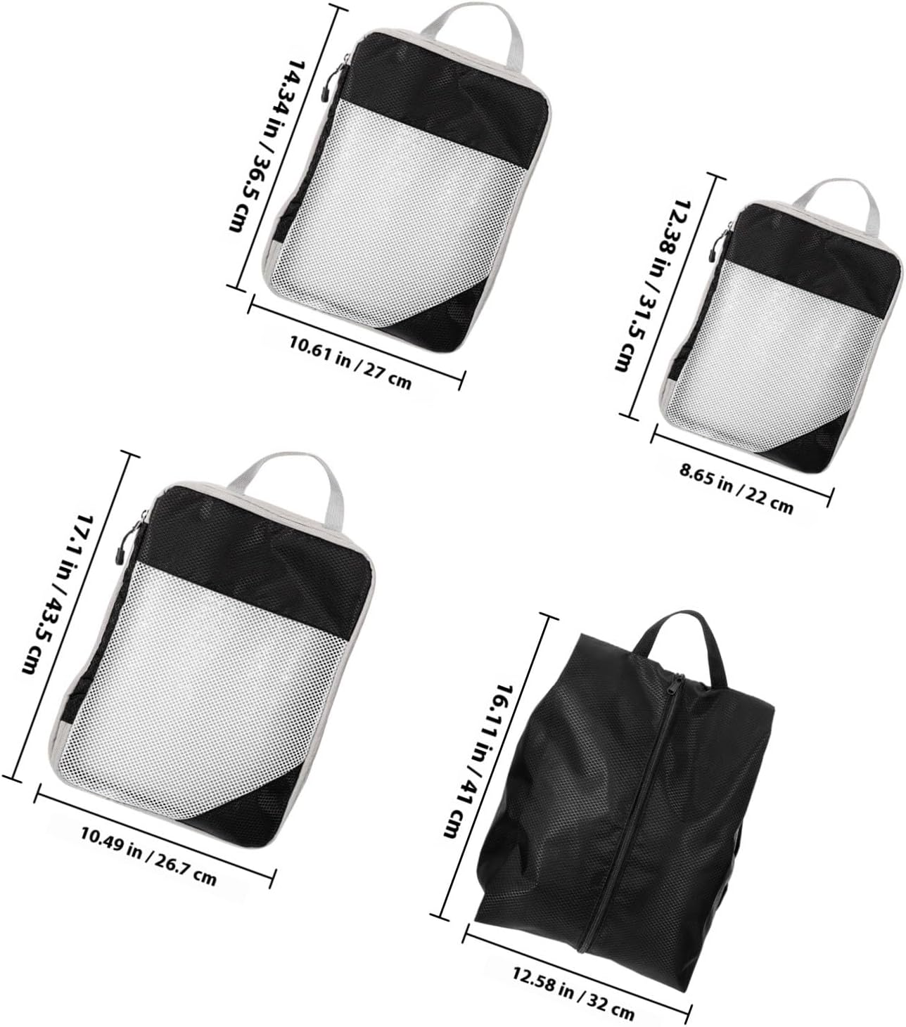 TEHAUX 4Pcs Travel Compression Packing Cubes Set with Mesh Panel, Black Lightweight Suitcase Organizer Bags for Clothes Storage and Luggage Packing image number 1