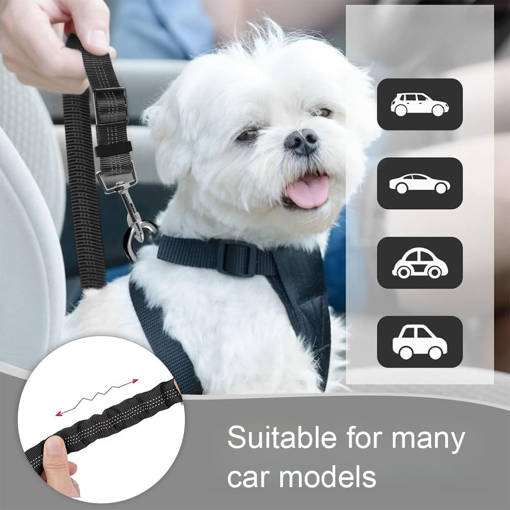 Dog Seat Belt for Car, Safety Harness Dog, Adjustable Seat Belt with Elastic Cushioning, Safety Belt for All Dog Breeds and Car Types, for All Dog Breeds and Cats, Black image number 3