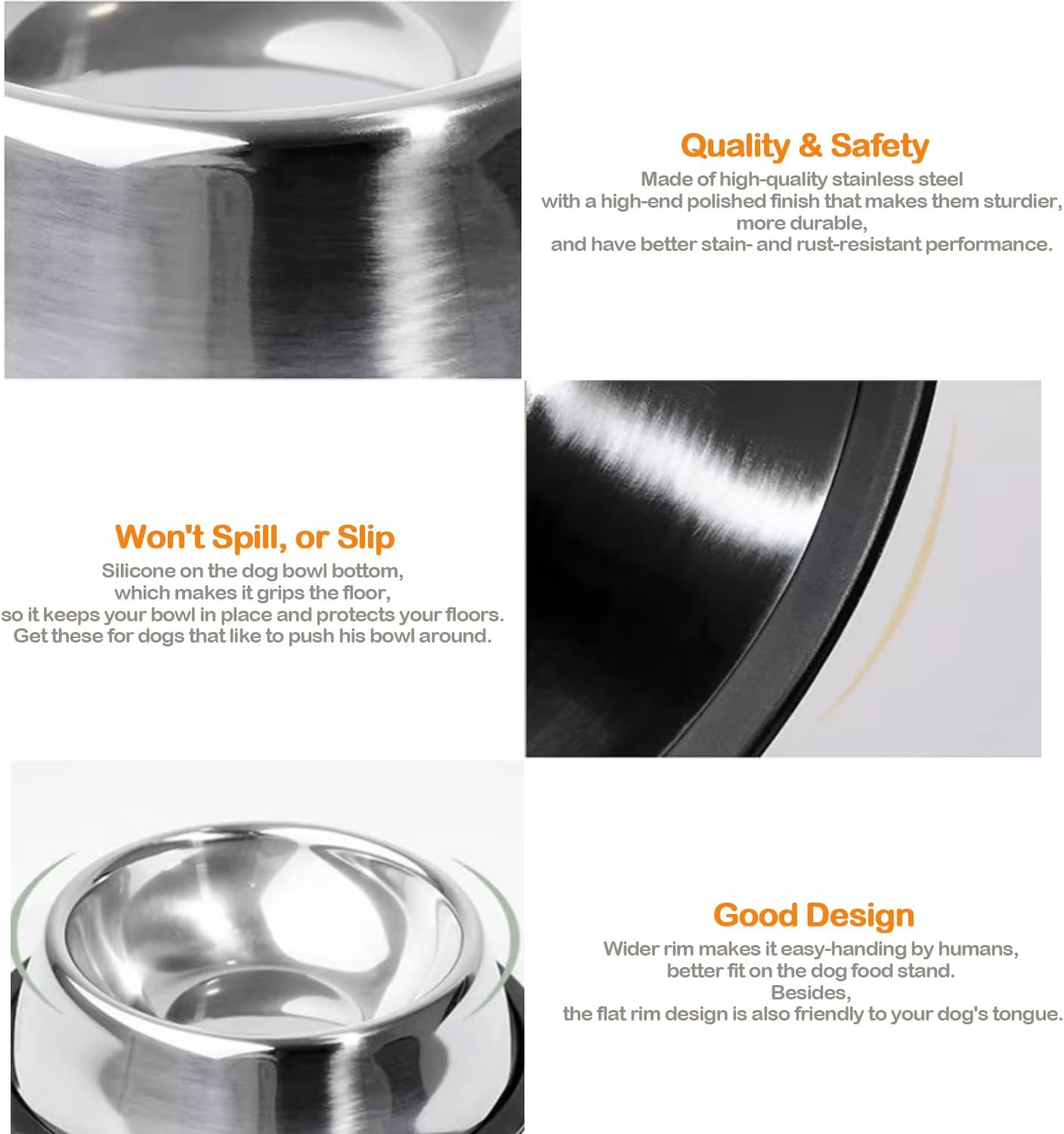 BPS&reg; 2 X Stainless Steel Dog Cat Pet Feeder Drinks Feeder - Diameter with 3 Sizes to Choose from 15.5/18/19Cm BPS-5501 BPS-5502 BPS-5503, 18Cm image number 2