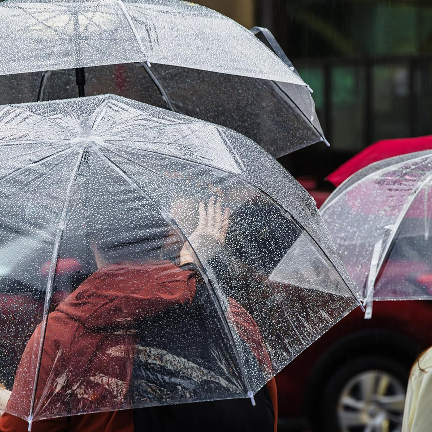 Clear Umbrella, White Transparent Umbrella, Windproof Folding Travel Umbrella, Portable Folding Umbrella, Tri-Fold Clear Rain Umbrella, 8 Ribs Strong and Fastened, Windproof image number 4