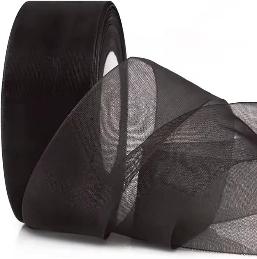 Sheer Organza Wired Ribbon Spool 1 Inch X 25 Yards, Great for Sewing, Gift Wrapping, Hair Bows, Flower Arranging, Home Decorating, Black (1Inchx25Yard, Black) image number 1