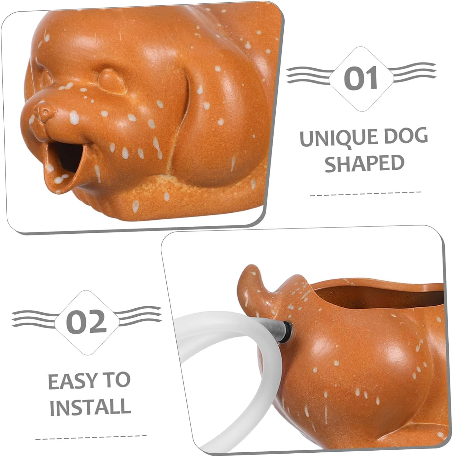 Yardwe Ceramic Dog Fountain Spitter for Outdoor Garden and Aquarium Decor Interactive Tabletop Waterfall with Natural Filtration Plant-Friendly Fish Tank Accessory image number 4