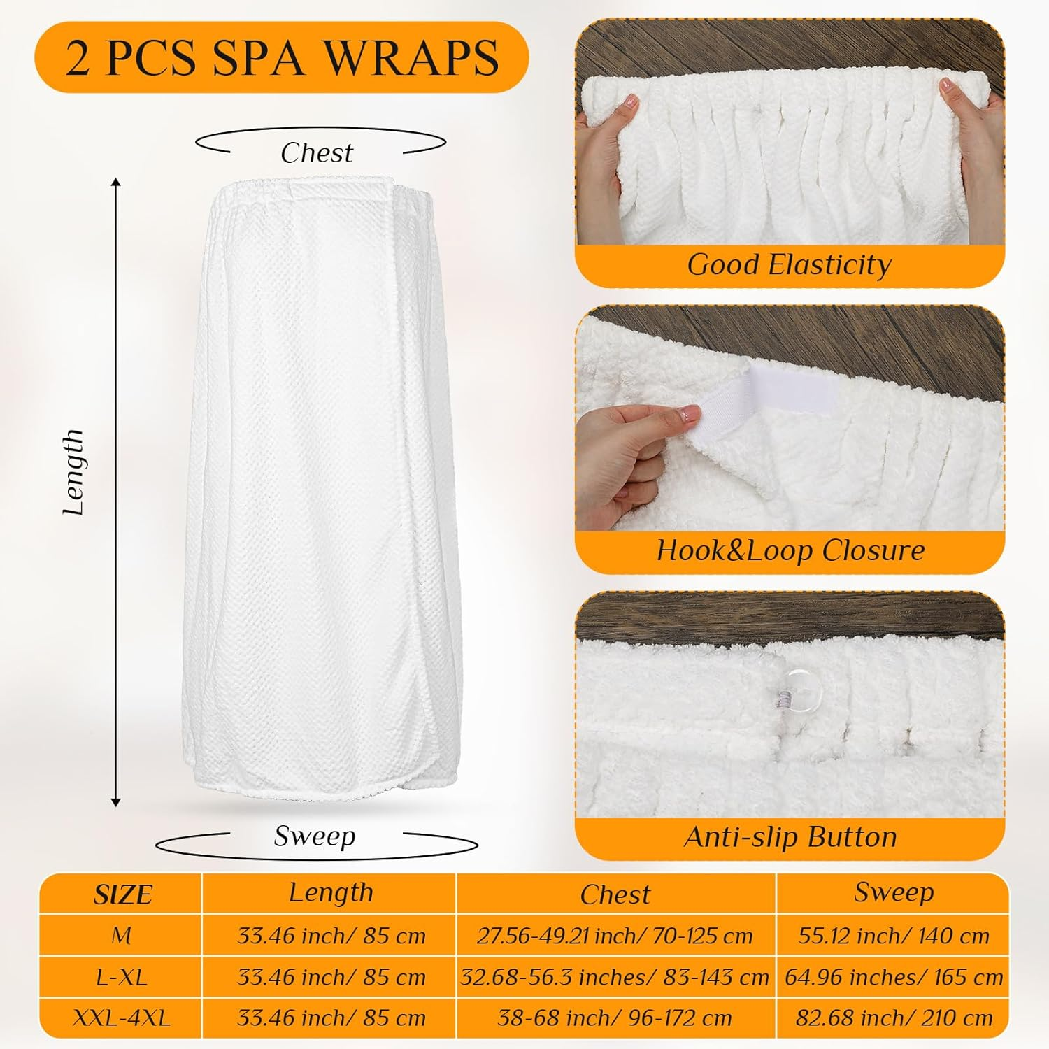 Tigeen 2 Pcs Towel Wrap for Women Lightweight Spa Robe with Adjustable Closure Elastic Top Soft Bathrobe Spa Wrap(Medium,White)