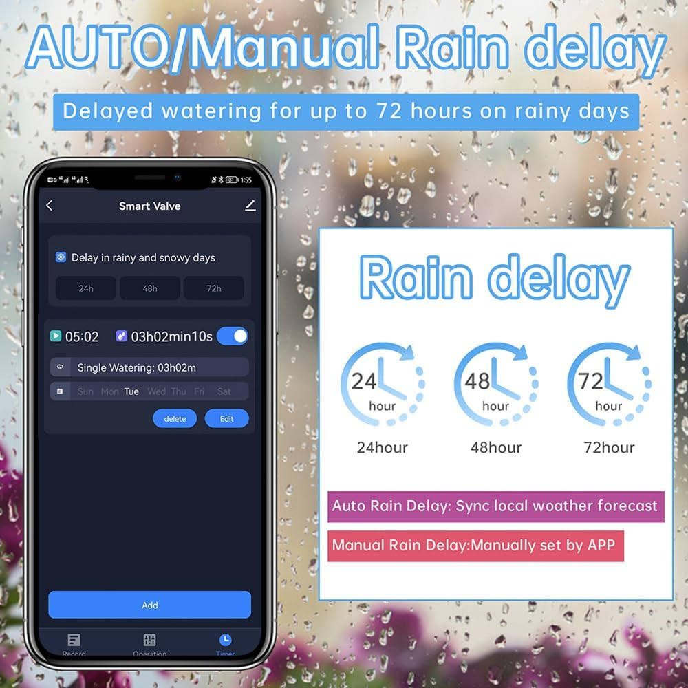 Bluetooth Smart Garden Watering Timer with Integrated Turbine Water Meter, up to 10 Programmable Schedules Compatible with Tuya Smart and Smart Life App