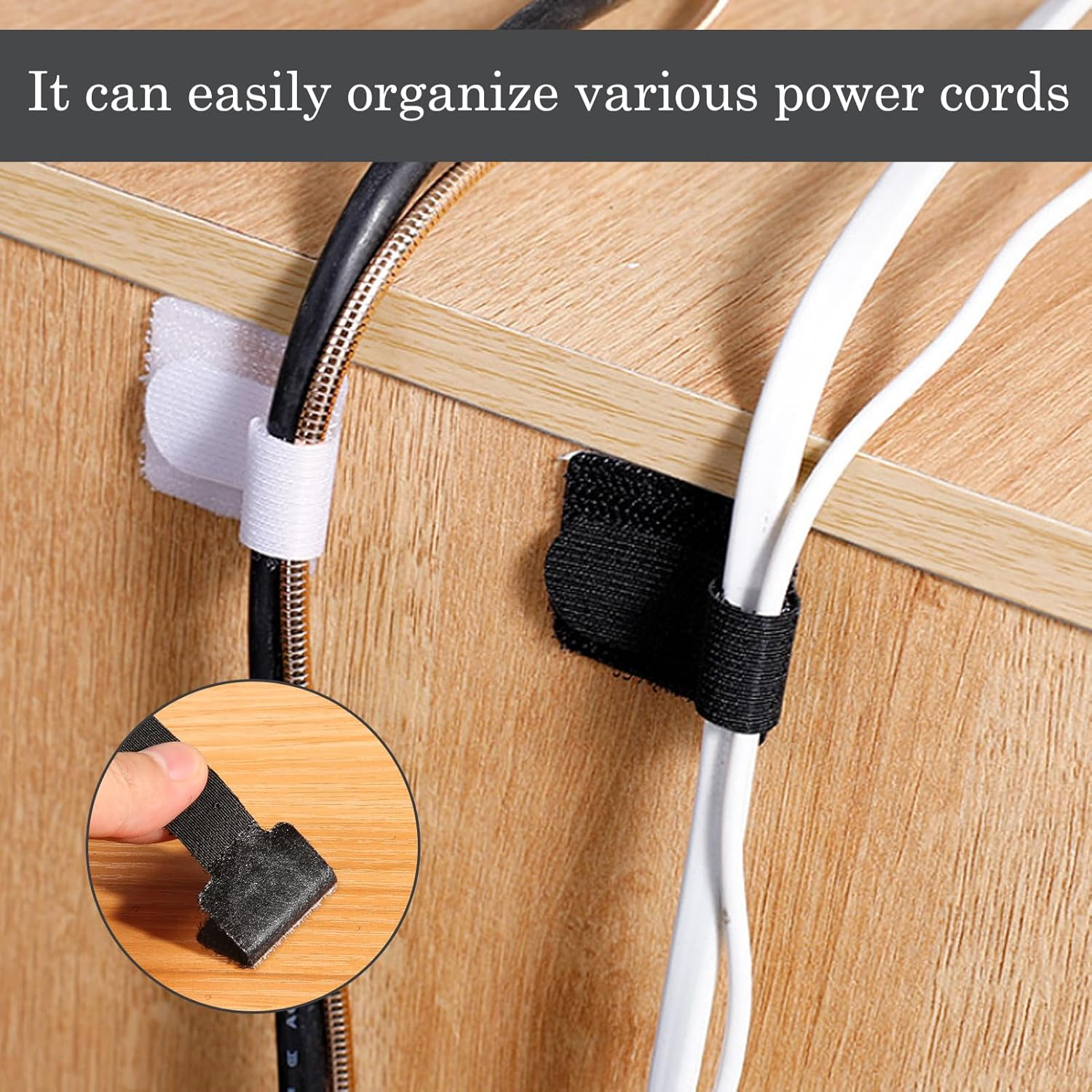 60 Pcs Cable Ties for Cable Management, Cable Organiser, Self Adhesive Hook and Loop Suitable for Mobile Phones and Electronic Devices, Strap for Organizing Data Cables, Household & Office Essentials