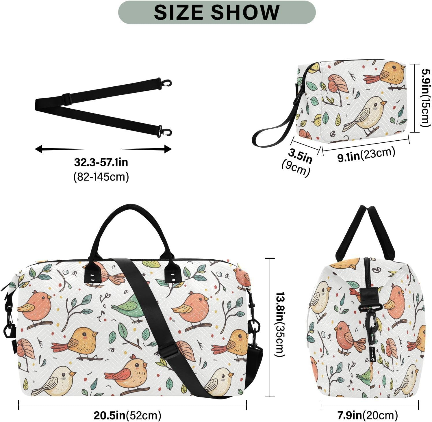 Travel Tote Bag Cartoon Childish Cute Birds Travel Weekender Gear Bag with Toiletry Bag for Gym 2 Pcs Set Bolsas Para Viajar En Avion De Mujer image number 6