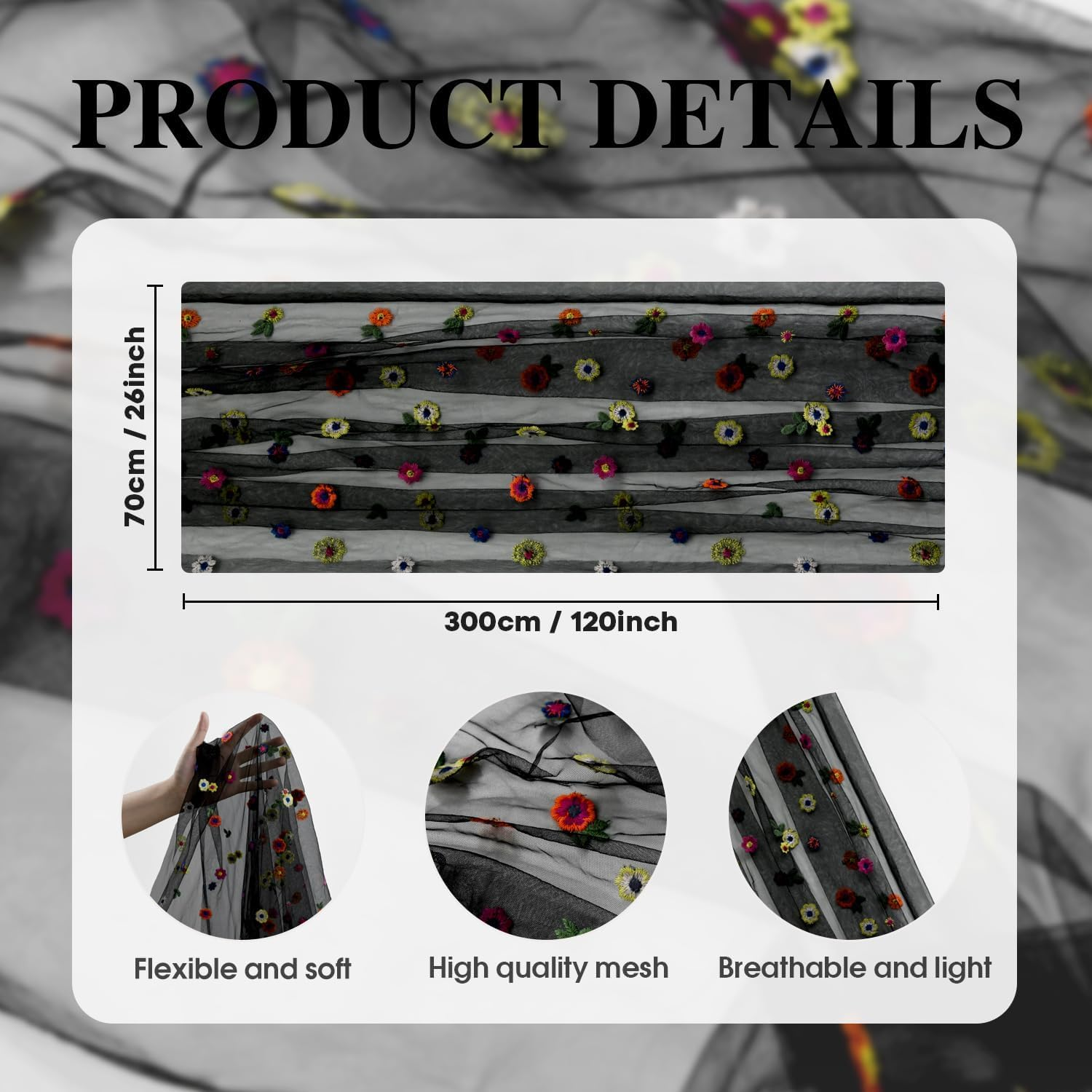 Artoid Mode Black Embroidery Daisy Gauze Table Runner 120 Inch 10FT, Seasonal Sheer Kitchen Dining Holiday Wedding Birthday Table Decor for Home Party image number 1