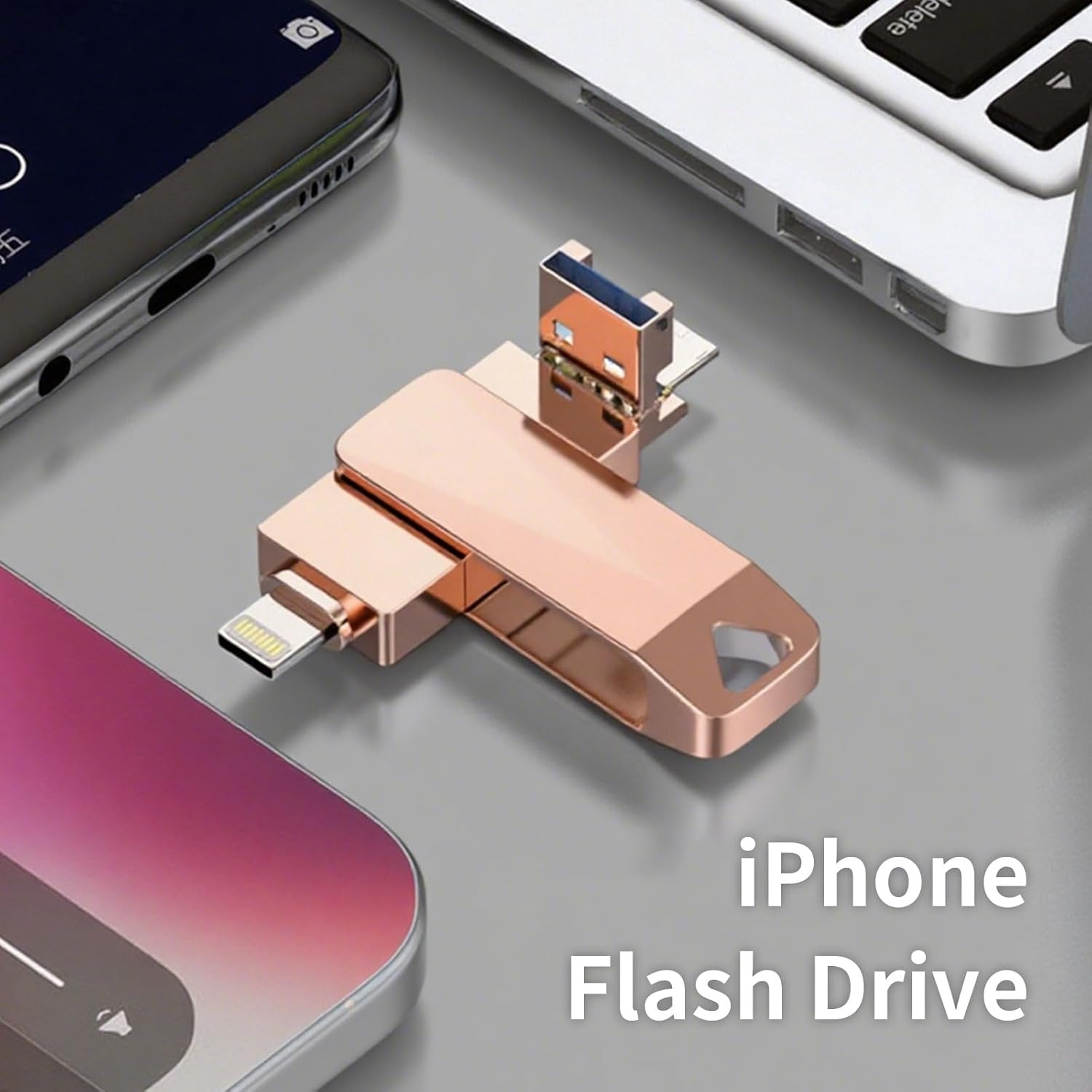 2 Pcs Memory Phone Photo Stick,4-In-1 Iphone Flash Drive, 2TB Photo Stick for Backup,High Speed USB Stick,Usb Flash Drive,For Iphone/Pc/Ipad/More Devices(Black+Pink) image number 3