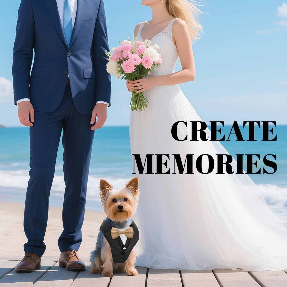 AVERYDAY XS Pet Tuxedo Harness, Wedding Costume Outfit for Small Dogs, Slim Cats and Tiny Pets with 8.3" Neck, 13-14.6" Chest, 10" Max Head Girth, Formal Suit Costume for Mini Breeds image number 5