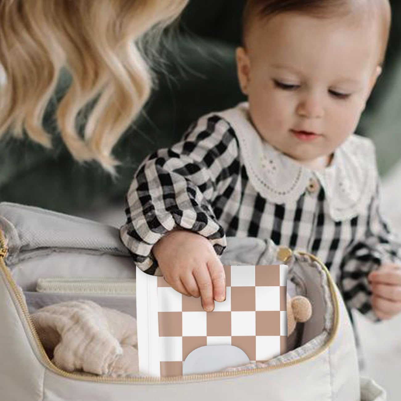 Baby Wipe Holder, 3-Pack Portable Refillable Wipe Dispenser, Waterproof & Dustproof Travel Baby Wipes Case, Reusable Diaper Wipe Container with Checkerboard Design image number 5